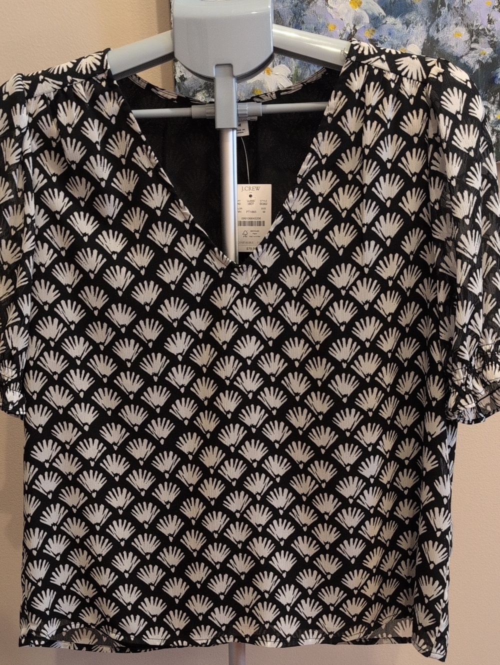 J. Crew Black Tee with White Fan Motif